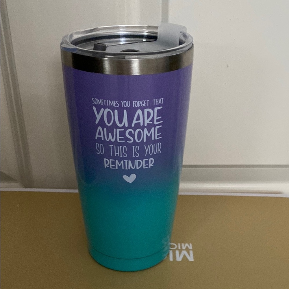 *Purple and Teal Tumbler with Inspirational Quote